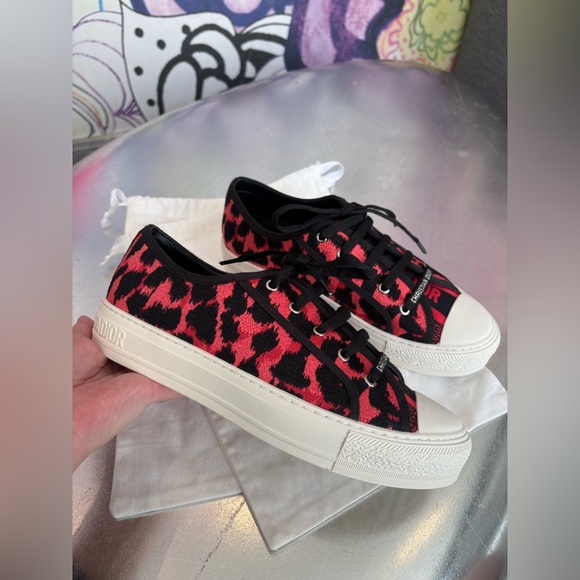 Christian Dior Walk N Dior Low Top Sneakers Canvas Red Animal Print US 9 EUR 40 - Picture 11 of 14